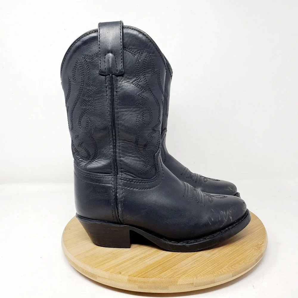 Smoky Boots Kids 10.5 Western Cowboy Black Leather R Style Boys‎ Girls Shoes